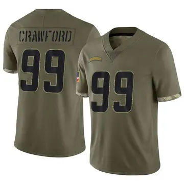 Nike Aaron Crawford Men's Limited Los Angeles Chargers Olive 2022 Salute To Service Jersey