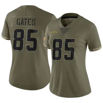 Nike Antonio Gates Women's Limited Los Angeles Chargers Olive 2022 Salute To Service Jersey