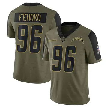 Nike Breiden Fehoko Men's Limited Los Angeles Chargers Olive 2021 Salute To Service Jersey