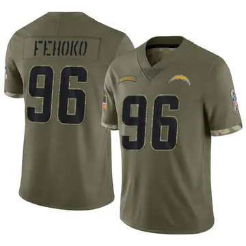 Nike Breiden Fehoko Men's Limited Los Angeles Chargers Olive 2022 Salute To Service Jersey