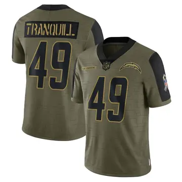 Nike Drue Tranquill Men's Limited Los Angeles Chargers Olive 2021 Salute To Service Jersey