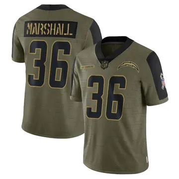 Nike Trey Marshall Men's Limited Los Angeles Chargers Olive 2021 Salute To Service Jersey